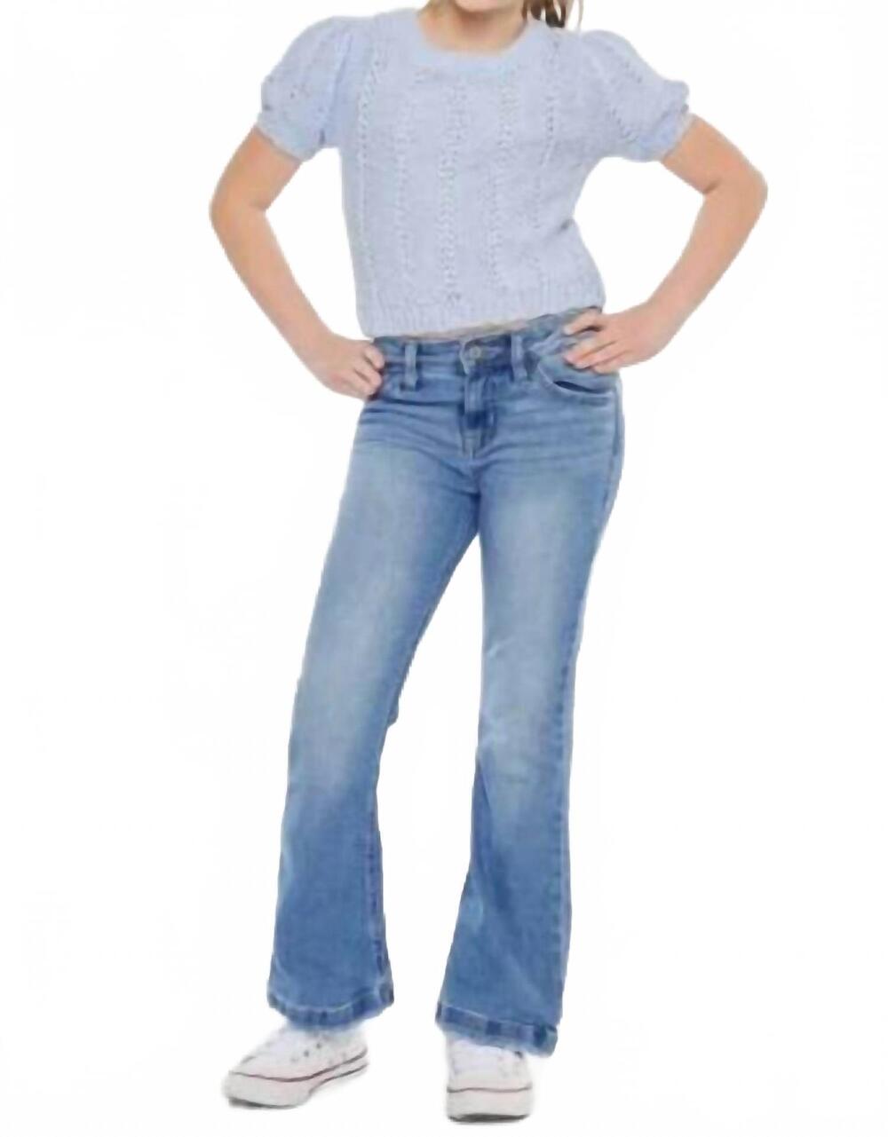 NEW KANCAN girls mid rise flare jeans in medium stone wash